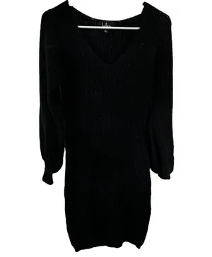 Lulus Heart Of Mine Black Sweater Dress Knit Balloon Sleeve Ribbed Mini thumbnail 2