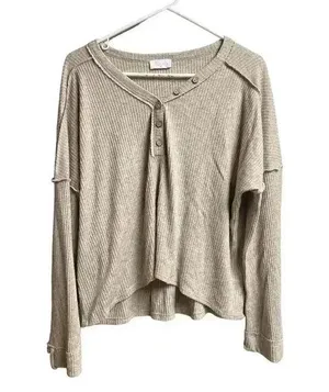 Pink Lily Beige Oversized Pullover Top Medium thumbnail 1