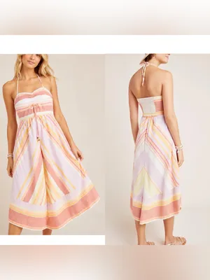 By Anthropologie Savannah 100% Cotton Halter Midi Multi Stripe Sundress Womens 4 thumbnail 2