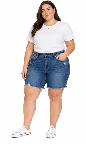 Judy Blue Classic High Rise Embroidered Rainbow Denim Bermuda Shorts Size 18W thumbnail 1