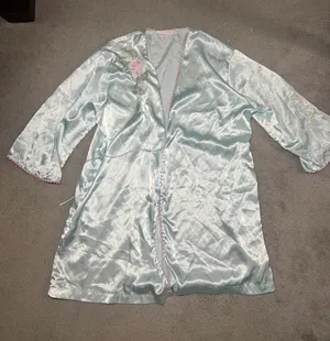 Oscar de la Renta Pink Label Silky Ice Blue Robe Embroidered thumbnail 1