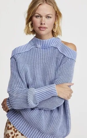 Free People Half Moon Bay cold-shoulder sweater size medium. thumbnail 1