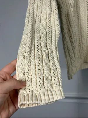 Lauren Ralph Lauren Cable Knit V-Neck Vintage Cotton Sweater Medium Winter Cozy thumbnail 3