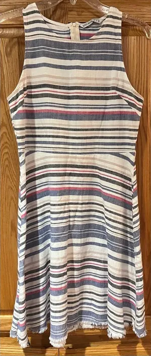 ZARA Basic Denim Couture Boho Beachy Coastal Cruise Striped‎ Dress Size Medium thumbnail 1