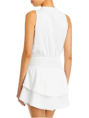 Aqua White Sleeveless Smocked Waist Linen Blend Mini Dress Size medium NWT thumbnail 2