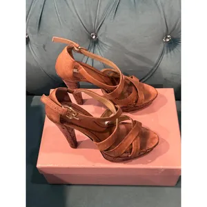 Miu Miu Tan Brown Leather Platform Heels Sandals Size 38.5 Authentic thumbnail 4