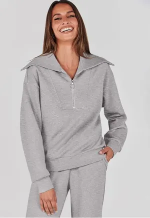 Prinbara Womens Oversized Quarter Zip Pullover Sweatshirt NWT Gray Size L thumbnail 1
