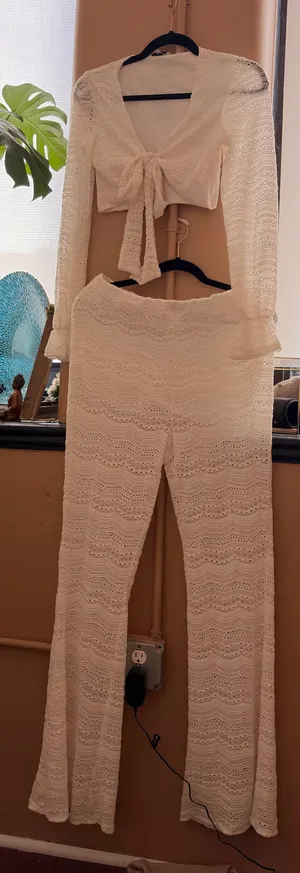 FashioNova White Lace Two-Piece Long Sleeve Set thumbnail 1