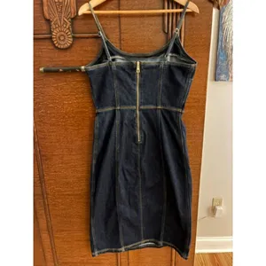 Steve Madden Denim Midi Dress Size 12 Dark Wash Fitted Spaghetti Strap EUC thumbnail 5