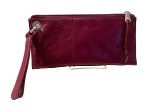 HOBO Dark Red Leather Wristlet Clutch – Small | Zipper Closure | EUC thumbnail 1
