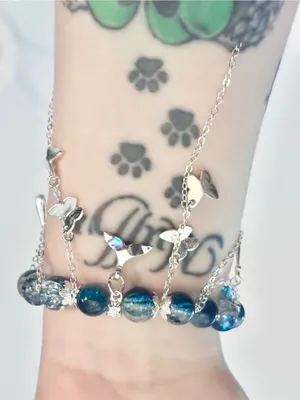 Hand Crafted Blue Beaded Charm Bracelet with Whale Tail And Butterfly Accents thumbnail 6