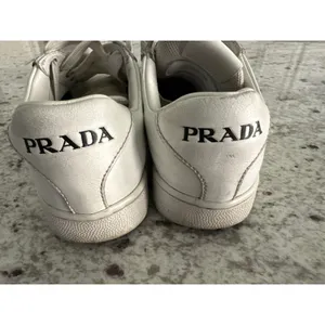 Prada white leather womens sneakers shoes 35 USED thumbnail 8