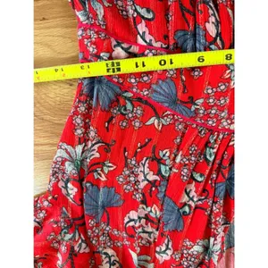 ba&sh Red Floral Lurex Midi Dress‎ V-Neck Front Slit Small thumbnail 7