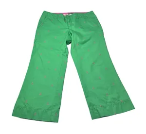 Lilly Pulitzer Green Anchor Embroidered Palm Beach Fit Wide Leg Crop‎ Pants 4 thumbnail 1