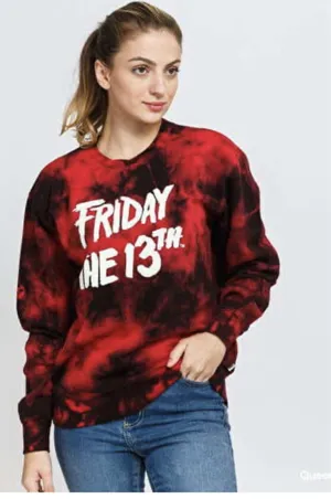 VANS X Friday The 13th Crew Neck Sweatshirt Jason Voorhees Red Women’s XS thumbnail 1