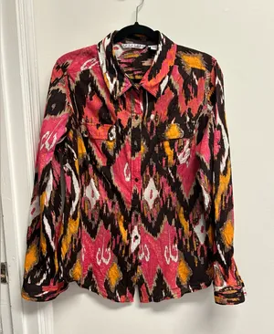 Signature by Larry Levine Pink and Orange Abstract Button Down Shirt thumbnail 1