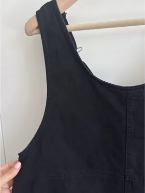 Monki Black Cotton NWOT Overall Mini Dress Pinafore Adjustable Strap Size M thumbnail 9