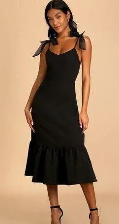 Lulus Beautiful black bow midi dress thumbnail 1