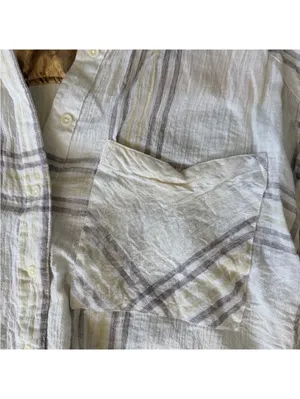 Free People Cutie Plaid Button Down Cream and yellow size small thumbnail 7