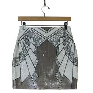NWT Express Sequin Mini Skirt Womens XS White Silver Geometric High Rise NYE thumbnail 4
