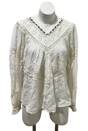 Free People Abigail Victorian Eyelet Top Ivory Blouse Size M thumbnail 1