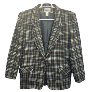 David N. Blazer Vintage Wool Plaid‎ Suede Trim Jacket Brown Black 10 Academia thumbnail 1