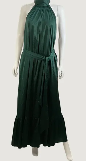 Belle Badgley Mischka Emerald Green Halter Maxi Dress Tie Waist Size 2 Gown‎ thumbnail 1