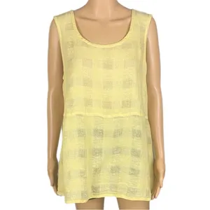 FLAX 100% Linen Yellow Woven Windowpane Check Tank Top Lagenlook Medium FLAW thumbnail 2