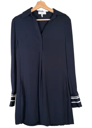 REISS Feya Midi Navy Blue Shirt Dress Long Sleeve Collared‎ Pockets Size 2 UK 6 thumbnail 1