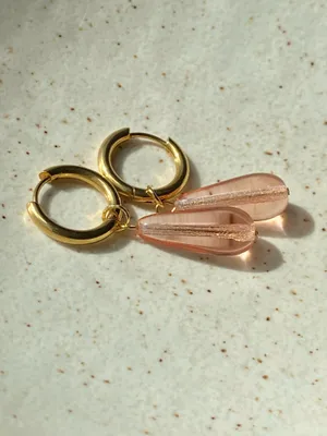Handmade light pink Czech glass teardrop simple minimalist dangle earrings🩷 thumbnail 5