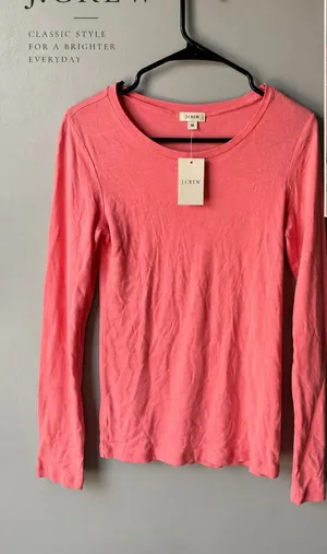 NWT J.Crew Factory Coral Pink Long Sleeve Tee Size Medium thumbnail 1