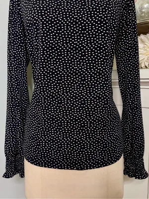 Adrianna Papell Black Polka Dot Long Sleeve Ruffled Mock Neck Blouse Size Large thumbnail 4