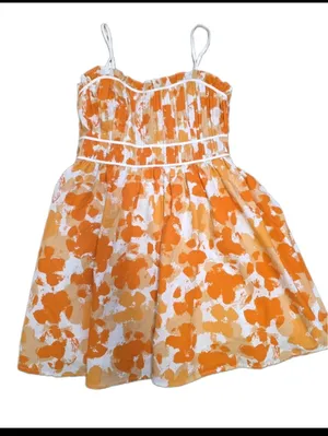 Womens Bright Orange White Floral Mini Dress Size Medium TN Vols Game Day Flirty thumbnail 2