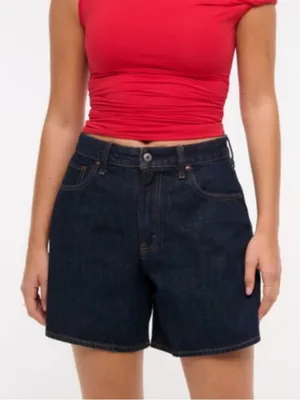 NWT ABERCROMBIE & FITCH The Loose Short High Rise Dark Wash Shorts 24 thumbnail 1