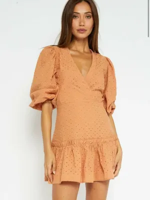 Olivaceous White Eyelet Puff-Sleeve Mini Dress thumbnail 3