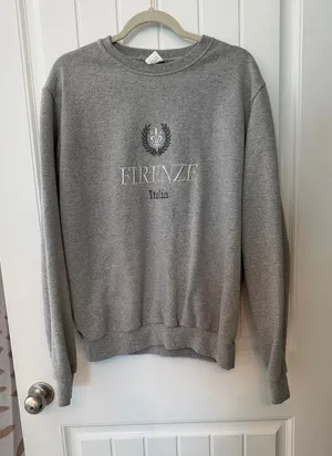 Embroidered Gray Crewneck Sweater Size L thumbnail 1