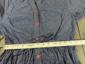 Vermont Country Store S Navy Pink Polka Dot Shirt Dress Cotton Tie Waist Cottage thumbnail 11