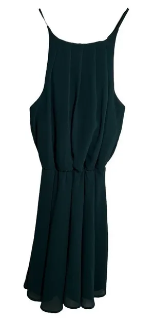 Miami Womens Sz XS Sleeveless Fit & Flare Dress Green Pleated Keyhole Francescas thumbnail 1