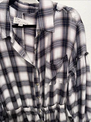 Vintage Havana Plaid‎ Button Down Shirt Dress Navy White Distressed Medium thumbnail 6