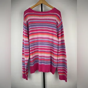 Vintage‎ Pendleton Pink Purple Colorful Stripes 90s Women's V-Neck Knit Sweater thumbnail 5