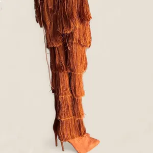 Source Unknown long fringe festival Women's Orange Brown knee high Boots size 7 thumbnail 2