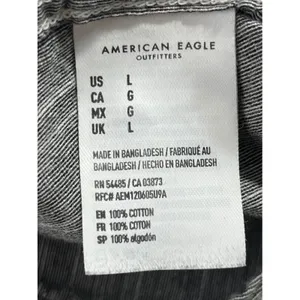 American‎ Eagle Short Sleeve Button Up Shirt Men L Gray White Striped Minimalist thumbnail 6