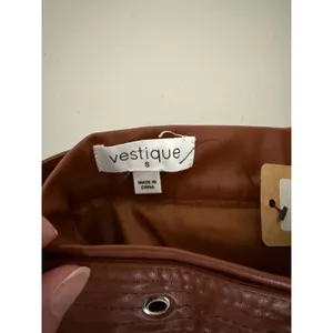 Vestique Camel Brown Vegan Faux Leather Belted Tiered Short Mini Skirt Small NWT thumbnail 7