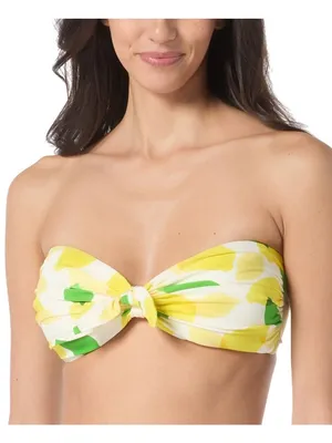 NWT Kate Spade Tie-Front Bandeau Bikini Top S1B237 White Yellow Multi M thumbnail 1