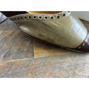 Manolo Blahnik Pumps 36 Brown Olive Leather Wingtip Brogue Kitten Heel Vintage thumbnail 10