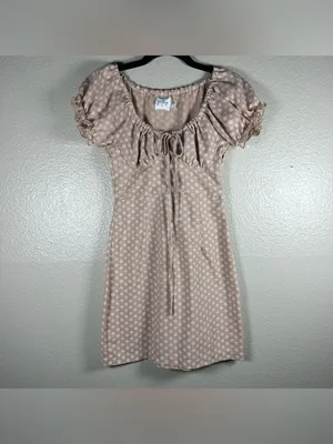 Princess Polly Tie-Front Puff Sleeve Mini Dress in Light Pink Dot SZ:0 thumbnail 3