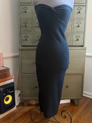 American Vintage Black Strapless Twist-Front Rib Knit Midi Dress thumbnail 2