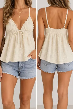 Princess Polly Cream Textured Babydoll Tank Top Size 0 Coquette Boho Y2K thumbnail 2