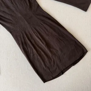Zara Basic Brown Faux Suede Ruched Long‎ Sleeve Mini Dress XS thumbnail 4