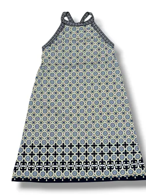 Max Studio‎ Geometric Medallion Print Halter Shift Dress Yellow Blue Medium thumbnail 12